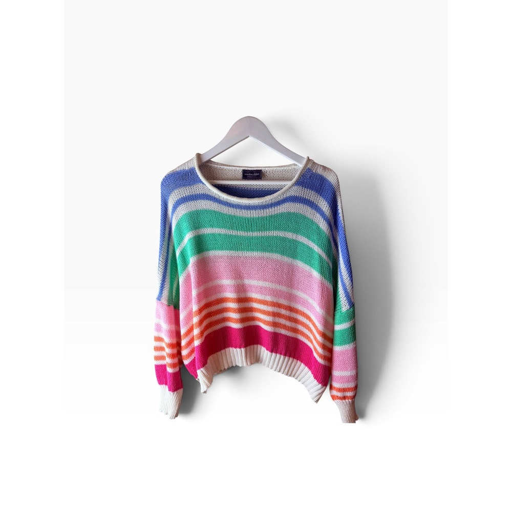 Wooden Ships Paola Buendia Rainbow Stripe Cotton Blend Knit Sweater SM